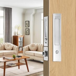 Pocket Door Locks, Edge pulls, Hidden Handles, Pocket Door Locks with Keys, Pocket Door Hardware, Sliding Door Locks, Sliding Door Hardware, for Doors 1 3/8" to 2 2/8" Thick (Silver, Key Type)