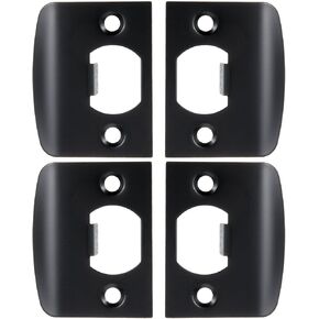 DOITOOL Full Lip Round Corner Deadbolt Strike Plate, 4 Pack Door Strike Plate Black Deadbolt Strike Plate Stainless Steel Deadbolt Covers Door Reinforcement Kit