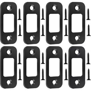 Deadbolt Strike Plate Black, 1" x 2-1/4" Round Corner Matte Black Door Strike Plate with Screws - 8 Pack
