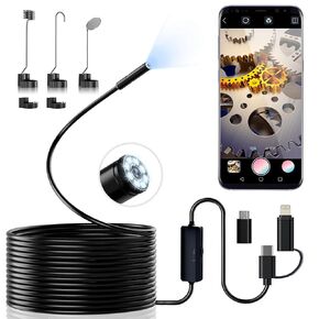 Endoscope Camera,Toyone 3MP Microscope Camera, 7.9mm Waterproof Inspection Camera with 8 Adjustable LEDs, 5M Semi-Rigid Cable, Suitable for Automotive, Plumbing, Air Conditioning Repair and More