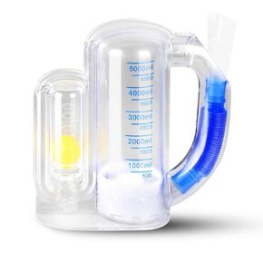 Incentive Spirometer (WHITE01) for Adult Breathing Exercise Device,Deep Breathing Trainer for Lungs,5000ml Capacity Measurement with Flow Indicator