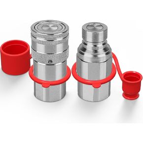1/2’’ NPT Flat Face Hydraulic Quick Couplers, Bobcat Skid Steer Quick Connect Fittings with 2PCS Dust Covers ISO16028, Couplings Set (Silver)