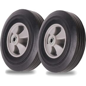 (2-Pack) AR-PRO 10" x 2.5" Flat Free Solid Rubber Tires and Wheel - 10 inch Solid Wheels with 5/8" Axles and 2.25 Offset Hub - Replacement Wheels for Hand Trucks Dolly and Wheelbarrows