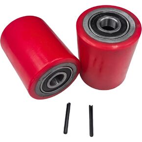 A Pair of Pallet Jack Front Wheels 3" x 3.75" PU Tread with Pre-Installed Bearings 20mm ID Includes Pins by JackCraft
