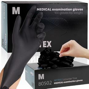 FINITEX - Black Nitrile Disposable Gloves, 5mil, Powder-free, Medical Exam Gloves Latex-Free 100 PCS For Cleaning Food (Large)