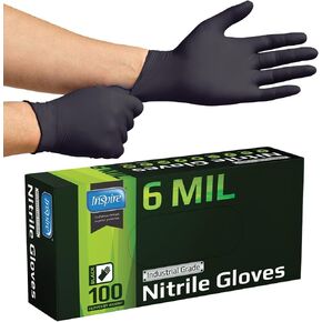 Inspire Black Nitrile Gloves HEAVY DUTY 6 Mil Nitrile Chemical Resistant Medical Cooking Cleaning Disposable Black Gloves in Kuwait
