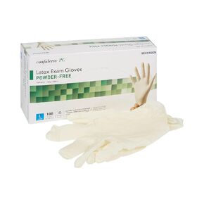 McKesson Confiderm PC Latex Exam Gloves - Powder-Free, Ambidextrous, Textured, Non-Sterile - Ivory, Size Large, 100 Count, 1 Box