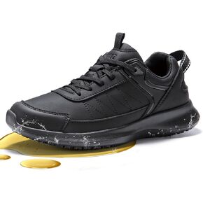 SPIEZ Non Slip Work Shoes - Womens Slip Resistant Food Service Shoes, Waterproof Oil Resistant Chef Shoes for Kitchen, Restaurant, Nurse, Waitress - Black US 6-10
