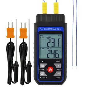 4-Channel Thermocouple Thermometer DataLogger, Digital K/J/T Type Thermometer with 5000 Groups Programmable Temperature Data Logging in Range of -328~2501℉, 4 K-Type thermocouples, ADJ Compensation