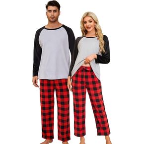 U2SKIIN Matching Pajamas for Couples Plaid Ultra Soft Pullover Pjs Set for Men and Women Warm Loungewear