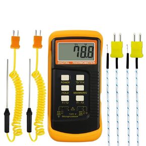 DANOPLUS Thermocouple Thermometer Digital K Type Thermometer with 4 Thermocouples, HVAC Thermometer Dual Channels Thermocouple Tester with MAX/MIN/AVG Temperature Measurement (-50~1300°C)