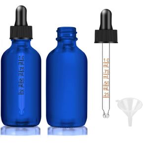 Dropper Bottle 2 oz, 2 pack Amber Glass Eye Dropper Bottles with Labels and Funnel, Tincture Bottle with Measured Dropper - Leakproof Essential Oils Bottles