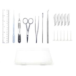 19 Piece Dissecting Kit Including Scissors, Forceps, Scalpel, and Probe in Plastic Case for Anatomy Lab, Biology, Students, and General Dissection
