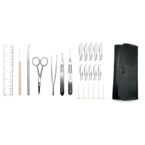 24 Piece Dissecting Kit Including Scissors, Forceps, Scalpel, Teasing Needle, and Probe in Leatherette Case for Anatomy Lab, Biology, Medical Students, and General Dissection