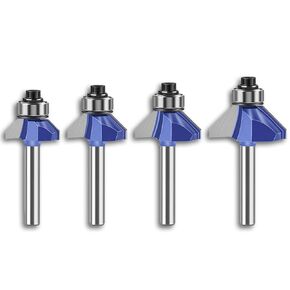 1/4 Inch Shank Blue Pattern Flush Trim Router Bit Set, 1/4 Router Bit Set 1/4 Shank Router Bits Set, Carbide Wood Router Bits for Woodworking, 4PCS