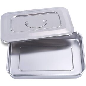 Medical Surgical Trays Stainless Steel Dental Instruments Tray Organizer Holder Sterilization Plate Trays boxs with Lid & Handle Grip 2 Sizes…