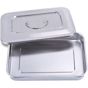 Medical Surgical Trays Stainless Steel Dental Instruments Tray Organizer Holder Sterilization Plate Trays Boxs with Lid & Handle Grip Large