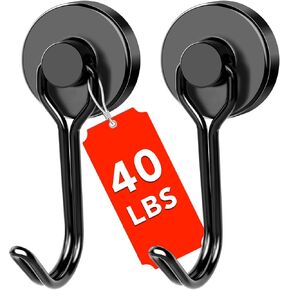DIYMAG Black Magnetic Hooks, 110LBS Strong Magnetic Hooks Heavy Duty, Strong Magnet Hooks with Metal Hanger for Hanging Refrigerator Home Kitchen Office, 8Pack