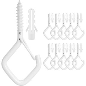10PCS Ceiling Hooks for Hanging Lights Wall Hooks for Hanging Heavy Duty Screw Hooks White Plant Hooks Eye Hooks Cup Hooks Screw-in Hooks Siding Hooks Metal Hooks Garage Hooks Christmas Light Clips