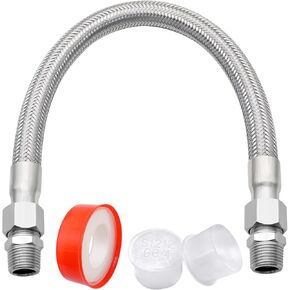 Industrial Grade Compressor Jumper hose,With 1/2" NPT Male 20" Length 450 PSI &750°F,And Two 1/2" Male Adapters (Both Sides Fittings Rotate Freely),Flexible Stainless Steel Metal Hose