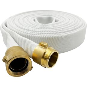 SAFBY Fire Hose - 1 1/2 inches x 100' Lay Flat Water Hose - White Industrial Hose - NST/NH Couplings (not for NPSH/NPT)