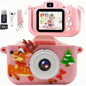 Kids Camera Toys,Digital Camera Toys,Toddler Camera with Dual Cameras 1080P HD Video,Mini Toy Camera with Silicone Cover,Christmas Birthday Gifts for 3-12 Year Old Boys Girls (Panda Pink)