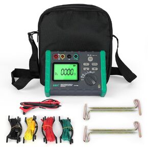 Upgraded Earth Resistance Tester 0.03-2000Ω Digital Earth Ground Resistance Tester Ohm Meter AC Ground Voltage Tester with Batteries Earth Tester