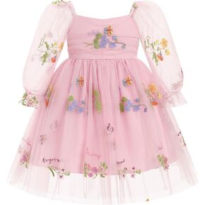 IDOPIP Toddler Baby Girls Dresses Long Puff Sleeve Pageant Mesh Tutu Dress Infant Wedding Baptism Photo Shoot Tulle Dress