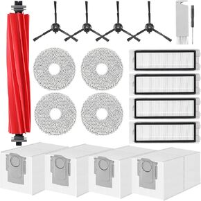 Accessories Replacement Kit for Roborock Q Revo S, Qevo Pro, Qrevo Plus Robot Vacuum, 1 Main Brush, 4 Mop Cloth, 2 HEPA Filter, 4 Black Side Brushes, 6 Dust Bag, 1 Cleaning Tool - 18 Pcs