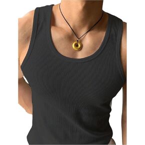 Men's Sleeveless Tank Tops Ribbed Knit Scoop Neck Tank Undershirt Workout Gym Muscle Tank T-Shirt