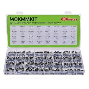 32 Values 800 Pieces Transistor Assortment Kit 2N2222 2N2907 2N3904 2N3906 2N5401 2N5551 S8050 S8550 S9012 S9013 S9014 S9015 A1015 C1815 C945 BC327 BC337 BC547 BC550 BC557 PNP NPN TO-92