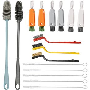 16PCS Versatile Scrubber Brush- Multipurpose Bottle Gap Brush 3 in 1 Cup Lid Cleaning Brush- Long Silicon Water Bottle Cleaner Brush- Gas Burners Stove Top Cleaner Brush- Spoon Straws Cleaning Brush
