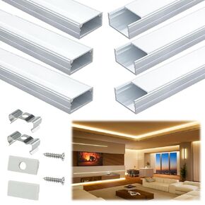 Muzata 6Pack 3.3FT/1M Wider LED Channel fit Waterproof LED Strips up to 16MM Silver Aluminum LED Diffuser Channel LED Strip Light Diffuser with Milky White Cover U102 WW 1M