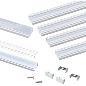 Muzata 6Pack 3.3FT/1M LED Channel with Transparent Clear Cover Silver Aluminum U Shape LED Strip Channel LED Light Channel Easy Installation with Paper User Manual U1SW WT 1M