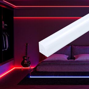 Muzata 10Pack 6.6FT/2M Plus-Size Spotless V Shape LED Channel with Milky White Cover 30x30MM Silver LED Aluminum LED Diffuser Channel LED Strip Light Diffuser V101 WW 2M