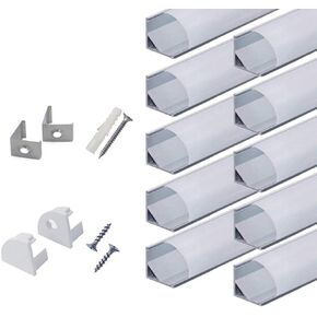 20-Pack 6.6ft/ 2Meter V Shape LED Aluminum Channel System with Milky Cover, End Caps and Mounting Clips, Aluminum Profile for LED Strip Light Installations, Very Easy Installation (20, Silver)