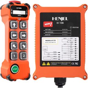 8 Channel Button Wireless Crane Remote Control Industrial Radio Controller 2 Transmitters and Receiver H108 12-65V