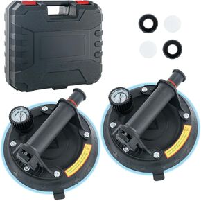 2 Pack 8 Inch Glass Suction Cups to Lift Large Glass, 480lbs Load Capacity Window Suction Cup with Pressure Gauge, Heavy Duty Hand-held Lifter for Granite, Windshield, Tile, Window