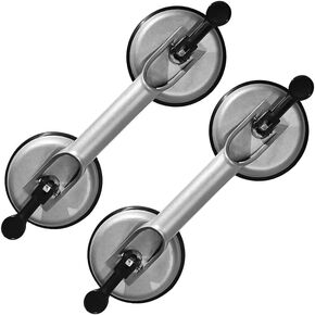 440 lbs Suction Cups Heavy Duty Aluminum Vacuum Plate Handle Glass Holder Hooks to Lift Large Glass/Tile Lifter/Moving Glass/Pad for Lifting/Dent Puller (2 Pack)(Aluminum, White)