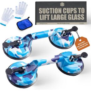 Glass Suction Cups to Lift Large Glass – Glass suction cups Kit for Glass, Wood, Metal, and Marble; Durable Aluminum with 242lb Capacity, Tile suction cup tool (2 Pack)