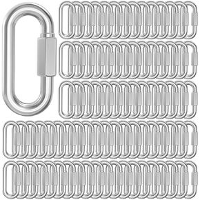 100 Pack Heavy-Duty Chain Quick Links, 1.45 Inch Stainless Steel Connector Hooks with Threaded Nut, Rustproof and Durable for Outdoor Chains, Hammocks, Camping Gear, Dog Leashes, Fastening Projects
