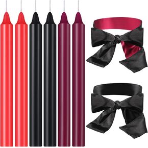 Coume 8 Pcs Low Temperature Candles Silk Blindfold Wax Play Candles Romantic Candles Long Thin Drip Candles Satin Eye Mask Sleeping Covers Blindfolds for Couple (Purple, Black), 150 cm