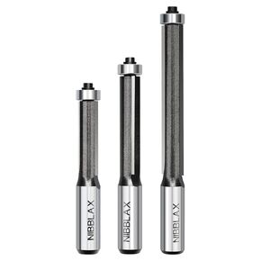 3pcs 3-Flute Flush Trim Router Bits Set Top and Bottom Bearing 1/2" Shank, 3/4" Cutting Diameter, 2", 2-1/2", 3" Cutting Length, Straight Cutter Flush Trim Bit for Woodworking