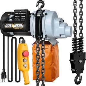 2200lbs Electric Hoist, 110V Single Phase Overhead Crane with G100 Double Chain, 10 ft Lifting Height, 16 ft Wired Remote & Emergency Stop Switch for Garage, Warehouse, Factory (Grey)