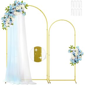 7.2FT & 6.6FT Arch Backdrop Stand, Easy to Assemble Gold Wedding Arch Backdrop Stand with Ground Stakes，Backdrop Arch Stand for Birthday Party Baby Shower Graduation Ceremony Decoration
