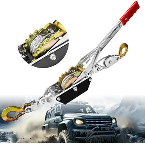 Come Along Winch Heavy Duty, 2T Come Along Pulling Tool 2 Gears 2 Hooks, Cable Winch Puller, Come Along Power Puller Ratchet Tool for Construction, Automotive, Farm, Fences