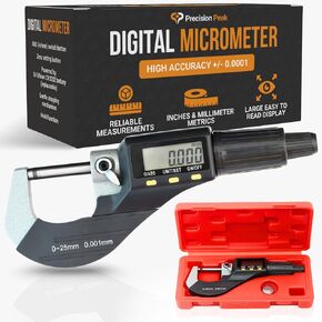 Digital Micrometer Measuring Tool, Precision Caliper with Large LCD Display, Easy Inch/Metric Conversion, 6-Inch Stainless Steel Micrometer for DIY and Household Use