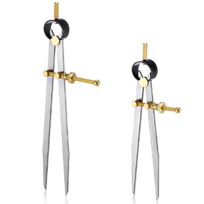 2 PCS Adjustable Lockable Spring Wing Divider Calipers, 6 Inch and 8 Inch Steel Leather Compass Creaser, Drafting Compass Tool for Woodworking, Metalworking, Geometry Drawing