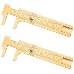 Konohan 2 Pcs Brass Vernier Caliper Pocket Caliper Handy Caliper Measuring Mini Tool Double Scale Sliding Gauge Metal Pocket Ruler for Bead Wire Jewels Rings Measurement (Stylish Style)