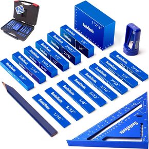 15PCS Inch Setup Blocks Woodworking Tools, Height Gauge Block Set with Setup Bars, Carpenter Square & Pencil, Sharpener, Case - Precision Aluminum Set up Blocks for Router and Table Saw Accessories